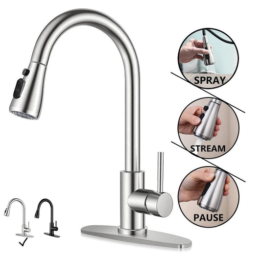 PHANCIR Kitchen Faucet with Pull down Sprayer, High Arc Single Handle, Brushed Nickel, Brushed Go Home Ld Finish Modern Durable Steel