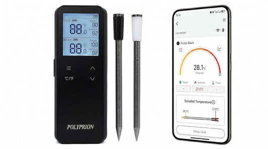 Smart Wireless Meat Thermometer with Wifi & Bluetooth, 2 Probes with 6 Sensors Each, App-Controlled Real-Time Monitoring, IP67 Waterproof for BBQ, Grill, Oven, Smoker, Air Fryer & Rotisserie